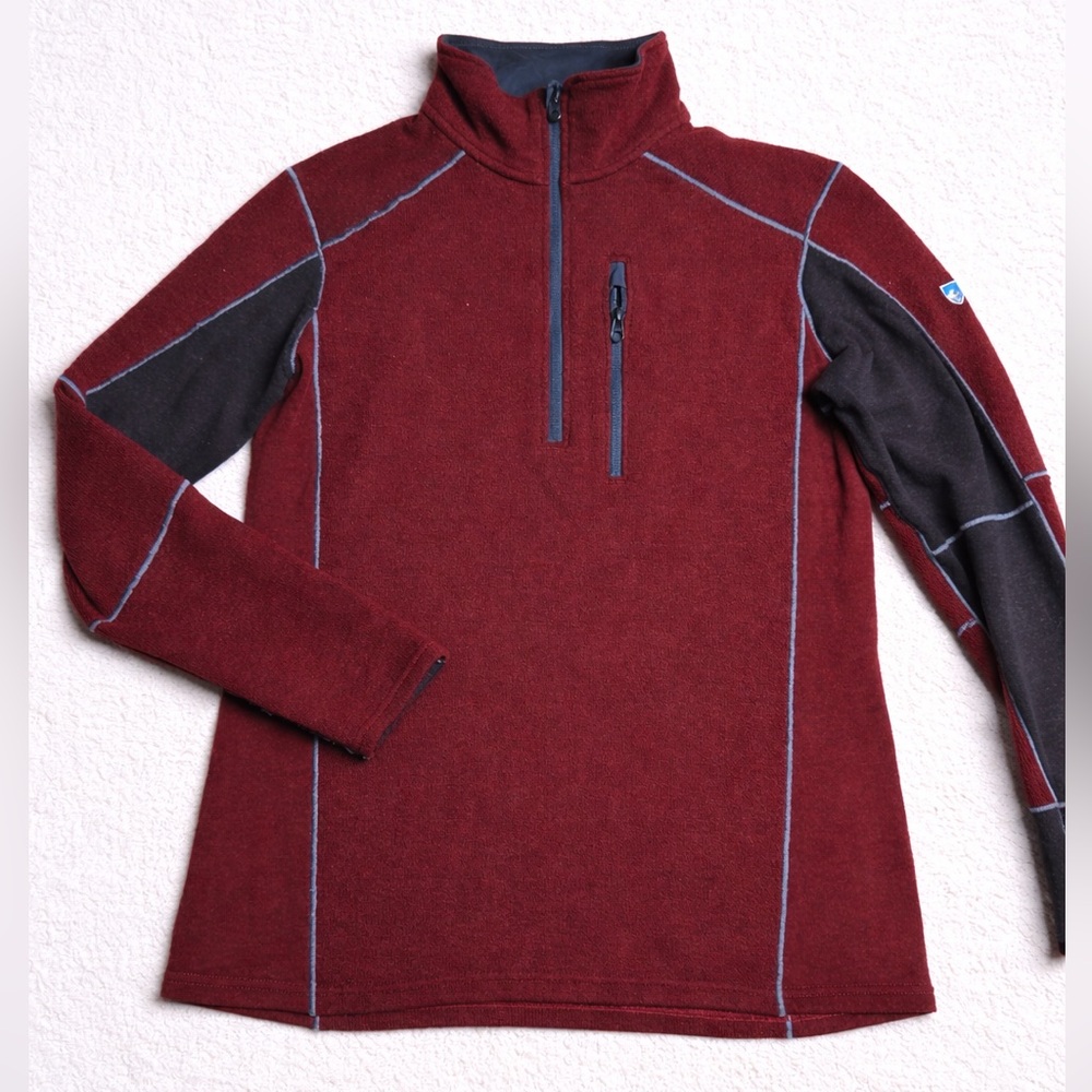 Kuhl Revel nterceptr men's quarter-zip fleece pullover red and grey size medium‎
